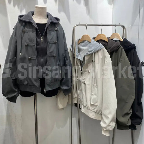 [BUNJANG] Diabluze Napoleon Double Layered Bomber Jacket / [빠른발송] 디바루즈후드점퍼 나폴레옹 이중레이어드 항공점퍼 셔링 배색 오