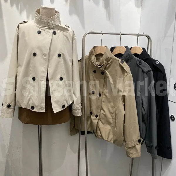 [BUNJANG] Muse Buckle Trench Jacket High-neck Cropped Jacket / [빠른발송] 뮤즈버클트렌치자켓 하이넥 크롭 견장 숏자켓 더블단추 밑단밴딩