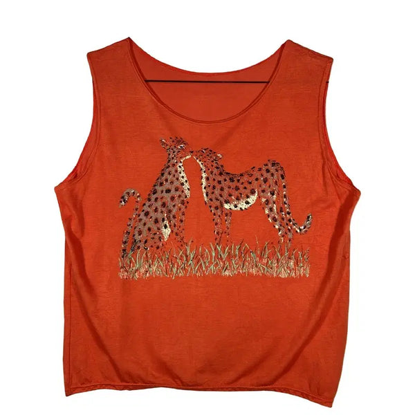 [BUNJANG] Orange Cheetah Print Sleeveless Top / 오렌지 치타 프린팅 슬리브리스 나시티 [L]사파리룩