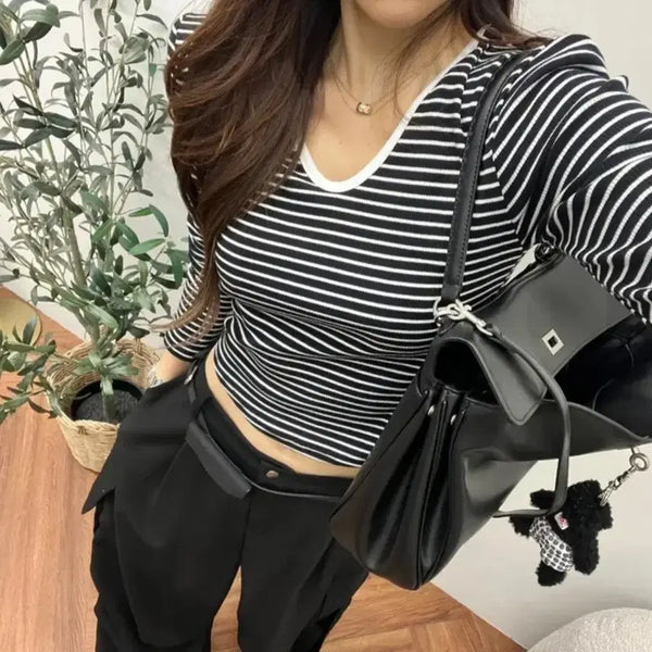 [BUNJANG] Striped V-Neck T-Shirt / 새상품)브이넥스트라이프티셔츠