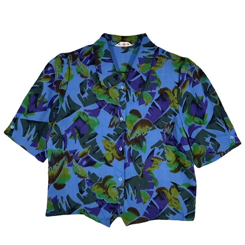 [BUNJANG] Tropical Leaf Open Collar Short Sleeve Shirt [M] / 트로피컬 리프 오픈카라 반팔 셔츠 [M] 하와이안 바캉스룩 폴리에스터 100%