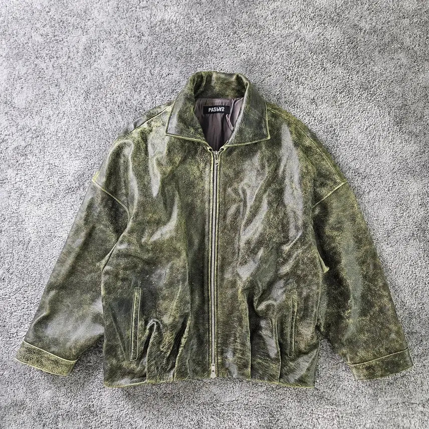 [BUNJANG] OURPAS 053 Cracked Leather Jacket / ourpas 053 크랙 레더 자켓