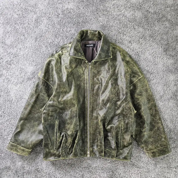 [BUNJANG] OURPAS 053 Cracked Leather Jacket / ourpas 053 크랙 레더 자켓