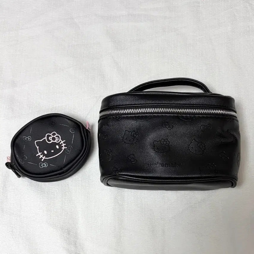 [BUNJANG] WAKEMAKE Hello Kitty Black Leather Pouch Set / 일괄) 웨이크메이크 헬로키티 블랙 레더 립 파우치 세트 판매
