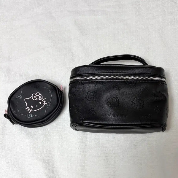[BUNJANG] WAKEMAKE Hello Kitty Black Leather Pouch Set / 일괄) 웨이크메이크 헬로키티 블랙 레더 립 파우치 세트 판매