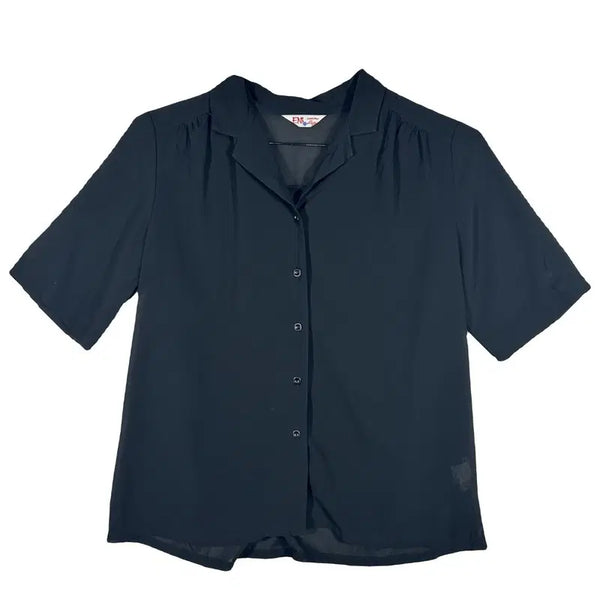[BUNJANG] Sheer Open Collar Short Sleeve Blouse - Size L / 시스루 오픈카라 반팔 블라우스 [L] 포멀 하객룩 폴리에스터 100%