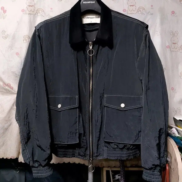 [BUNJANG] Andersson Bell Color-Blocked Mesh Lined Windbreaker Short Jacket / 앤더슨벨  ( 소가죽배색+ 메쉬안감) 바람막이  숏  자켓