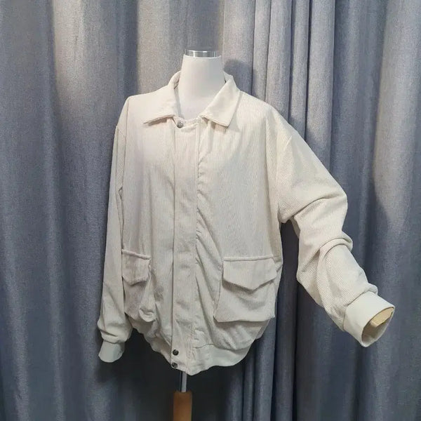 [BUNJANG] Corduroy Cream Oversized Zip-Up Jacket / 코듈 크림 오버 집업자켓