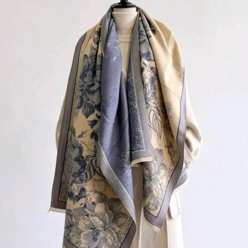 [BUNJANG] Floral Pattern Scarf - Blue / [새상품] 플로럴 패턴 스카프 블루