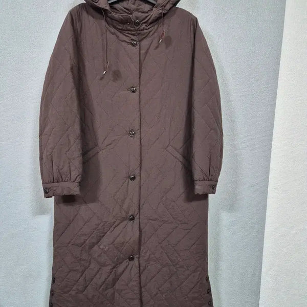 [BUNJANG] A HILO Brown Quilted Hooded Long Coat Size 66 / A HILO 브라운 퀼팅 후드 롱코트 66