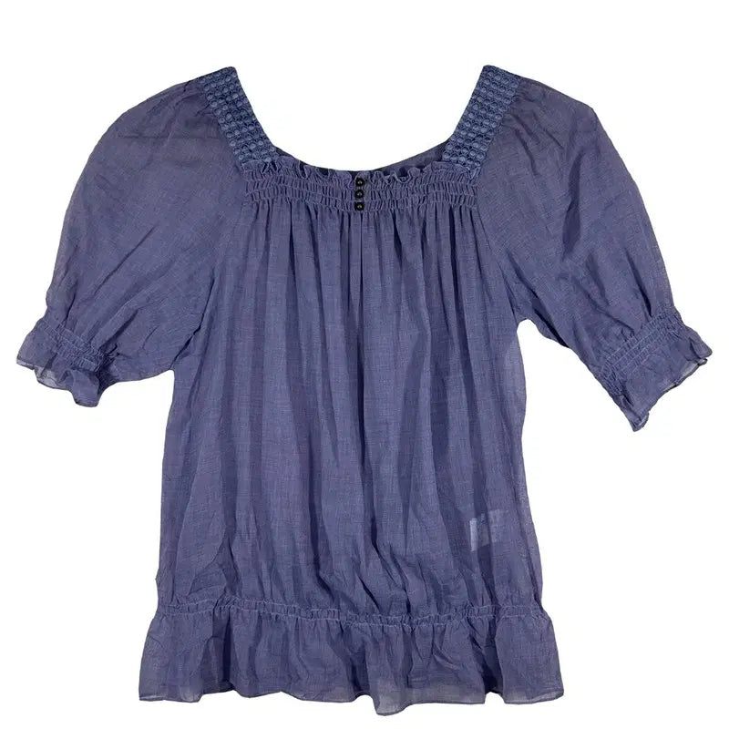 [BUNJANG] Purple Smoke Square Neck Puff Short Sleeve Blouse / 퍼플 스모크 스퀘어넥 퍼프 반팔 블라우스 [M] 폴리에스터 혼방