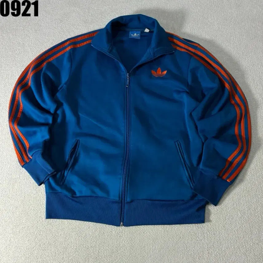 [BUNJANG] Adidas Blue Track Jacket Orange Stripe XL / 아디다스 블루 트랙 자켓 오렌지 스트라이프 XL