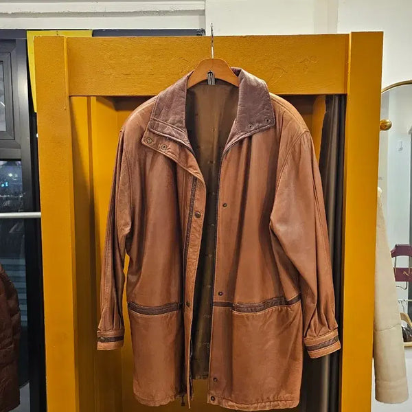[BUNJANG] PAGA Leather Collar Half Coat Jacket Brown / 페가 레더 자켓