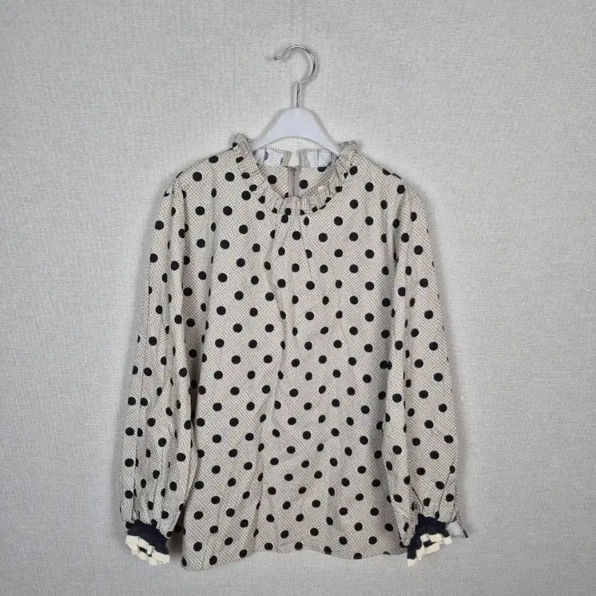 [BUNJANG] Beige Grid Check & Black Dot Blouse / (#77,날씬88추천)베이지 격자체크블랙 도트 블라우스