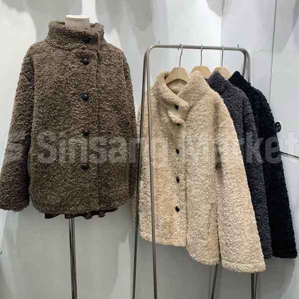 [BUNJANG] Marret Faux Shearling Half Jacket Outerwear Coat / [빠른발송] 마렛퍼하프자켓 뽀글이 무스탕 아우터 코트 자켓 하이넥 포켓