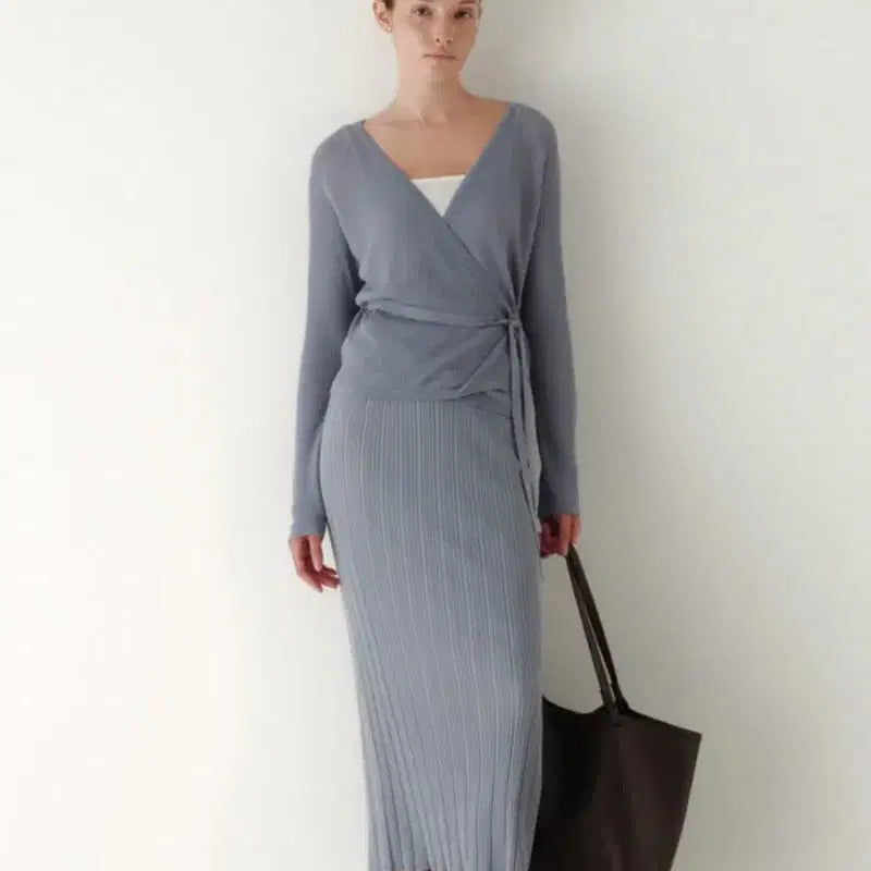 [BUNJANG] SIE Hailey Ribbed Wrap Cardigan Skirt Set / SIE 시에 헤일리 리브드 랩 가디건 스커트 셋업