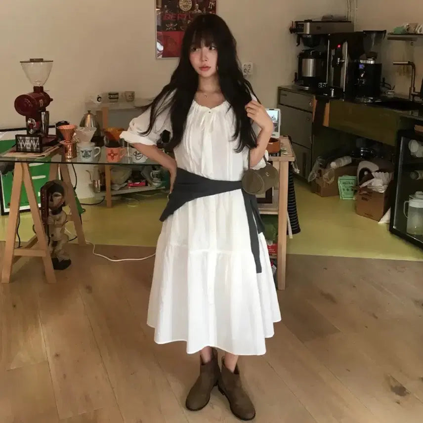 [BUNJANG] Mock Pintuck Dress (White) / 모의 핀턱 원피스 (화이트)