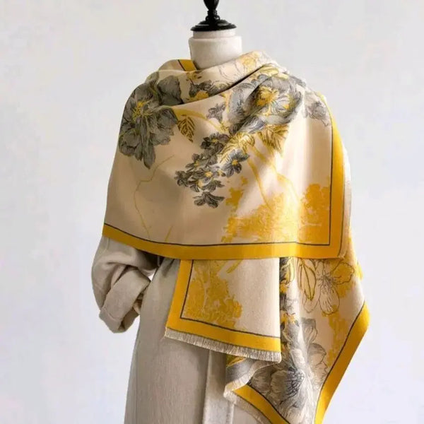 [BUNJANG] Floral Pattern Shawl Scarf (Yellow) / [새상품] 플로럴 패턴 숄 스카프 (옐로우)