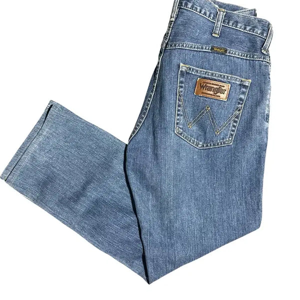 [BUNJANG] Wrangler W0384 Authentic Western Straight Denim Pants - Medium Indigo - Size 33 / [33인치] 랭글러 W0384 어센틱 웨스턴 스트레이트 중청데님