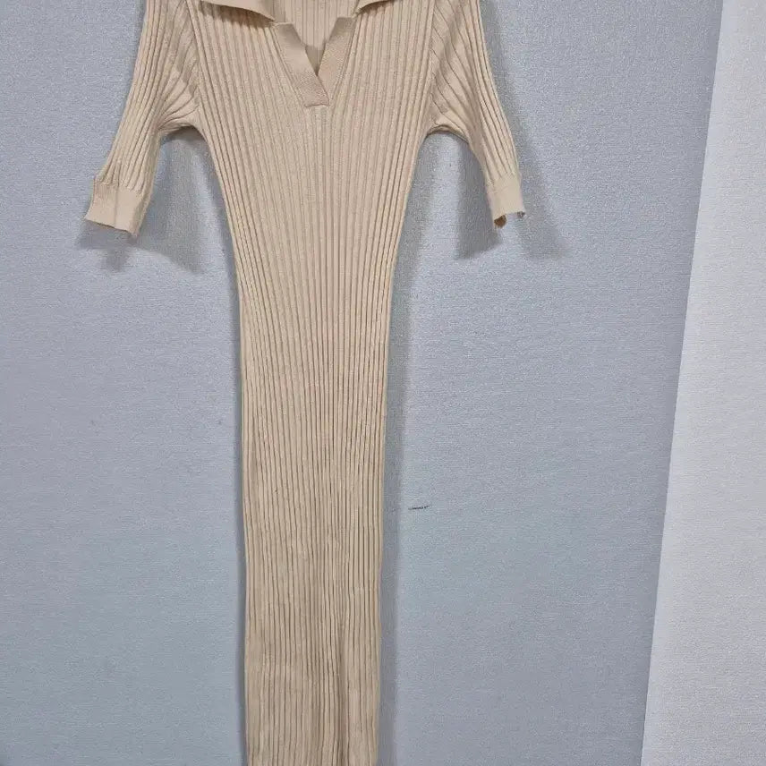 [BUNJANG] Ivory Ribbed Knit Long Dress S / 아이보리 골지 니트원피스 S