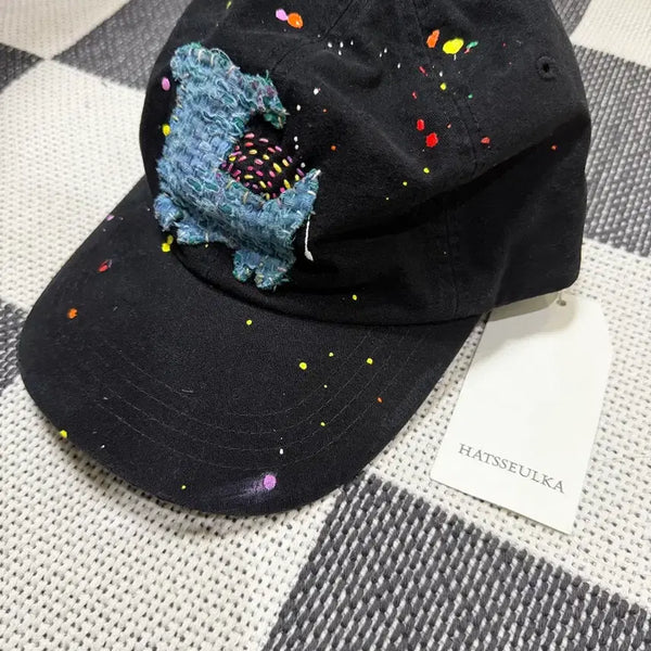 [BUNJANG] HATSSELKA Vintage Painting Patch Hat Black / 햇쓸카 빈티지 페인팅 패치 모자 블랙