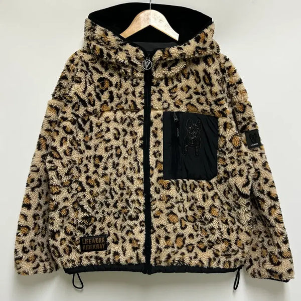 [BUNJANG] LifeWork Women's Leopard Pattern Fleece Hooded Short Jacket Beige / [여자-90~95]라이프워크 우먼 버블링 후드 숏 자켓