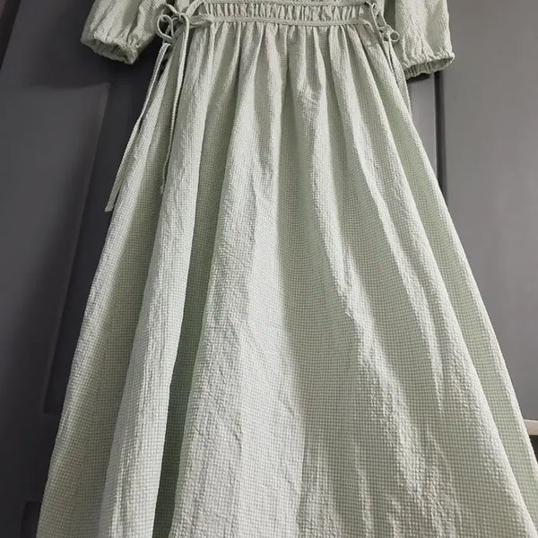[BUNJANG] Check Pattern Green Long Dress / 체크 패턴 그린 롱원피스