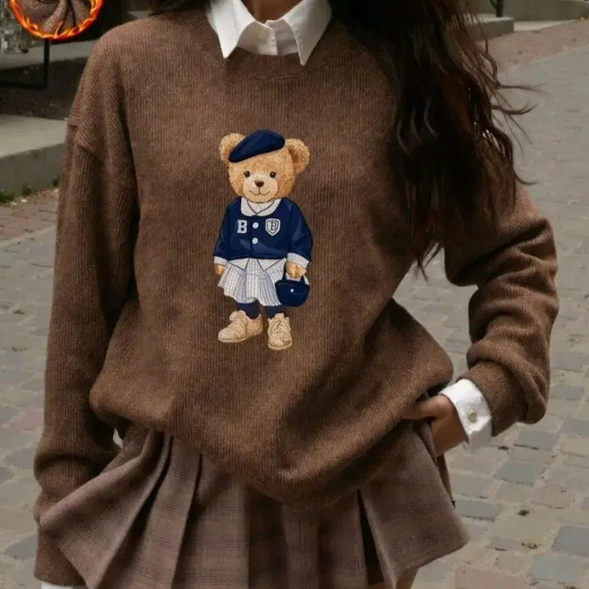 [BUNJANG] Bear Knit Top / [새상품] 곰돌이 브라운 니트 탑