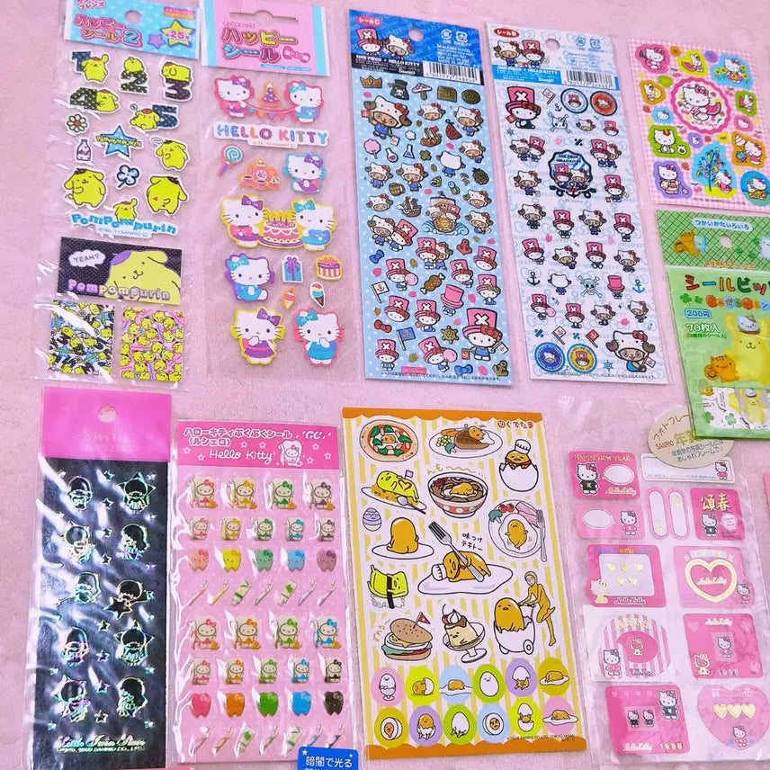 [BUNJANG] Vintage Hello Kitty & Friends Sticker Set / 고전 키티 스티커 씰 빈티지 문구 산리오 마이멜로디 폼폼푸린 이빨키티