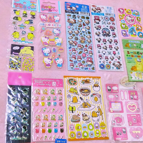 [BUNJANG] Vintage Hello Kitty & Friends Sticker Set / 고전 키티 스티커 씰 빈티지 문구 산리오 마이멜로디 폼폼푸린 이빨키티