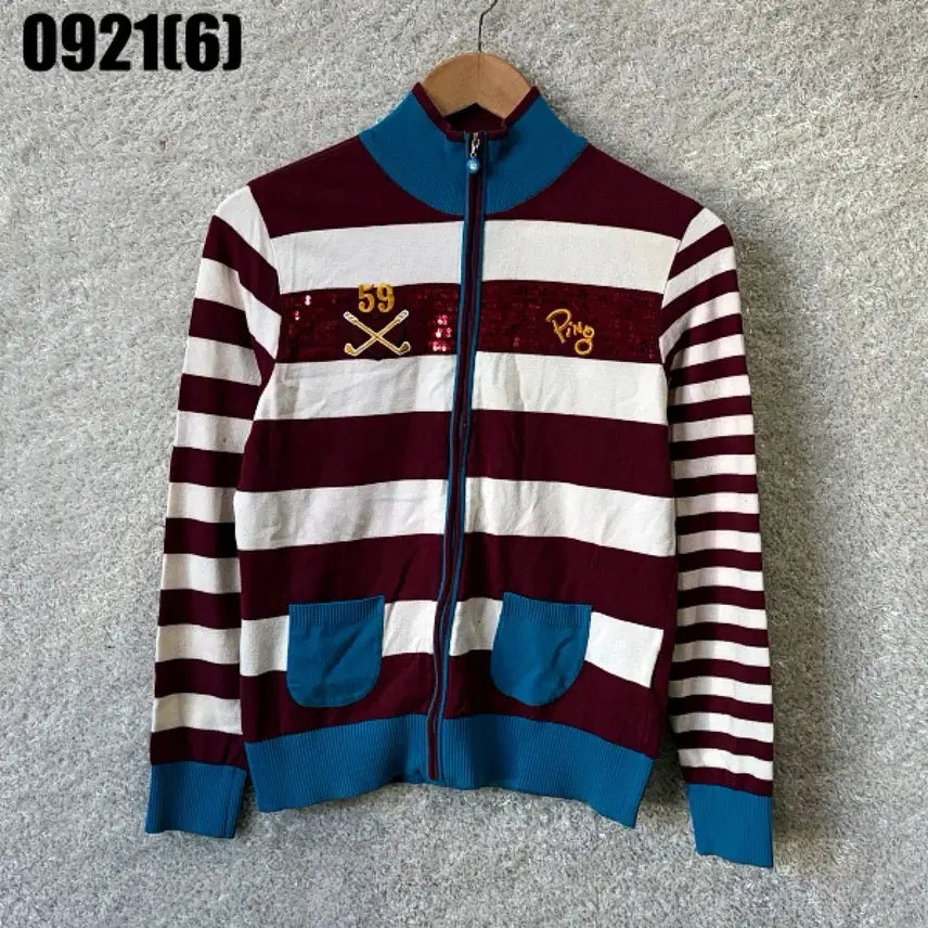 [BUNJANG] Ping Striped Knit Cardigan Red / 핑 니트 가디건 빨간색 스트라이프 85 0921