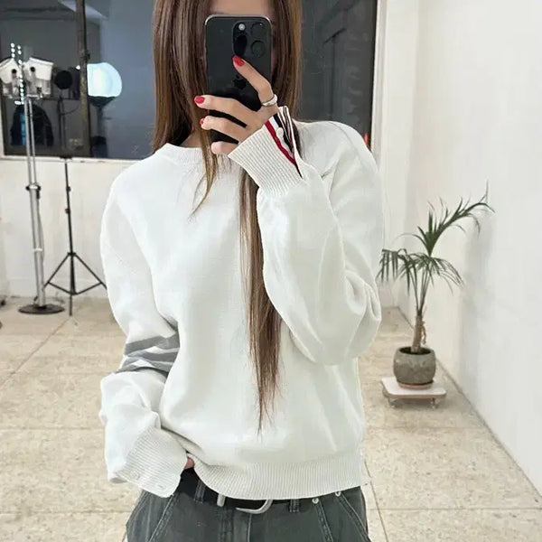 [BUNJANG] Thom Browne Milano Stitch Diagonal Crewneck Pullover Knit Sweatshirt White Size 2 / (정품)톰브라운 밀라노 스티치 사선 크루넥 풀오버 니트 맨투맨 화이트(2)