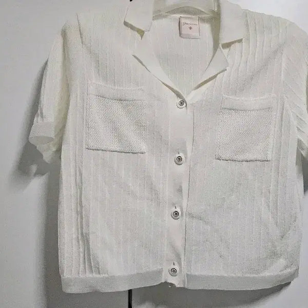 [BUNJANG] SJSJ White Short Sleeve Knit Shirt / SJSJ 화이트 반팔 니트 셔츠