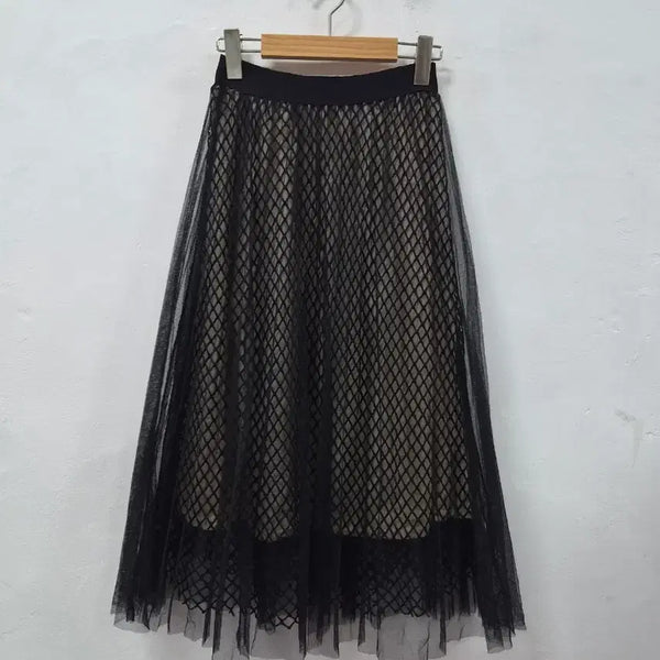 [BUNJANG] Black Mesh Tulle Long Skirt / 블랙 그물 샤 스커트