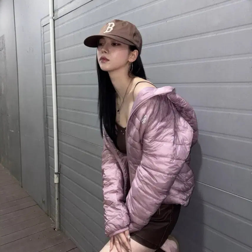 [BUNJANG] MLB Curve Air Shell Lightweight Hooded Padded Jacket - Grey, Size S / (새상품)mlb 패딩 mlb 커브 에어 쉘 경량 후드 패딩 그레이