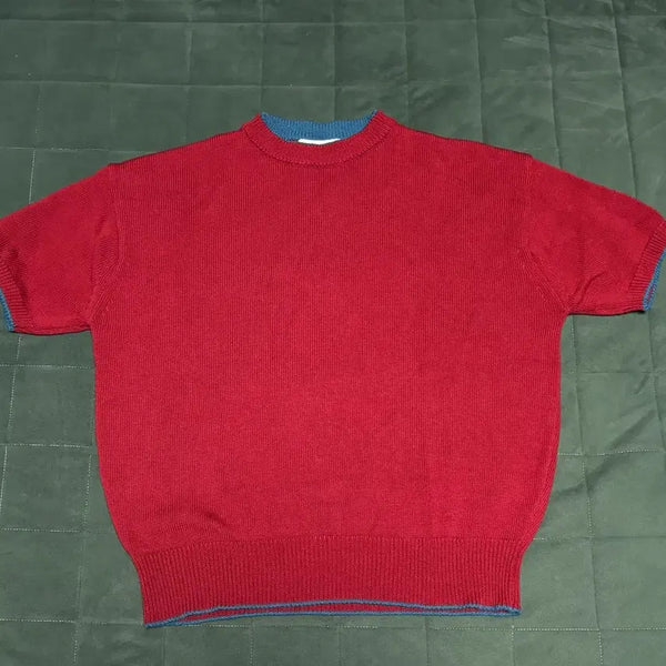 [BUNJANG] Waviness Drift Roundneck Half Knit Red/Blue / 웨이비니스 드리프트 라운드넥 하프니트 레드블루