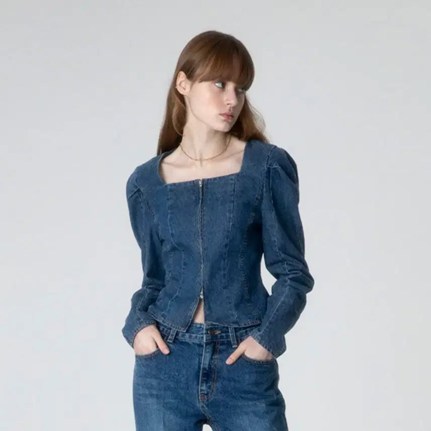 [BUNJANG] RAIVE Denim Zip-Up Blouse / 레이브(RAIVE) 데님 집업 블라우스 55-66