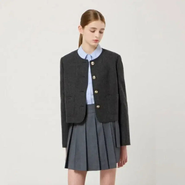 [BUNJANG] CC Collect Collarless Wool Tweed Jacket / CC콜렉트(cc collect) 칼라리스 울 트위드자켓 55-66