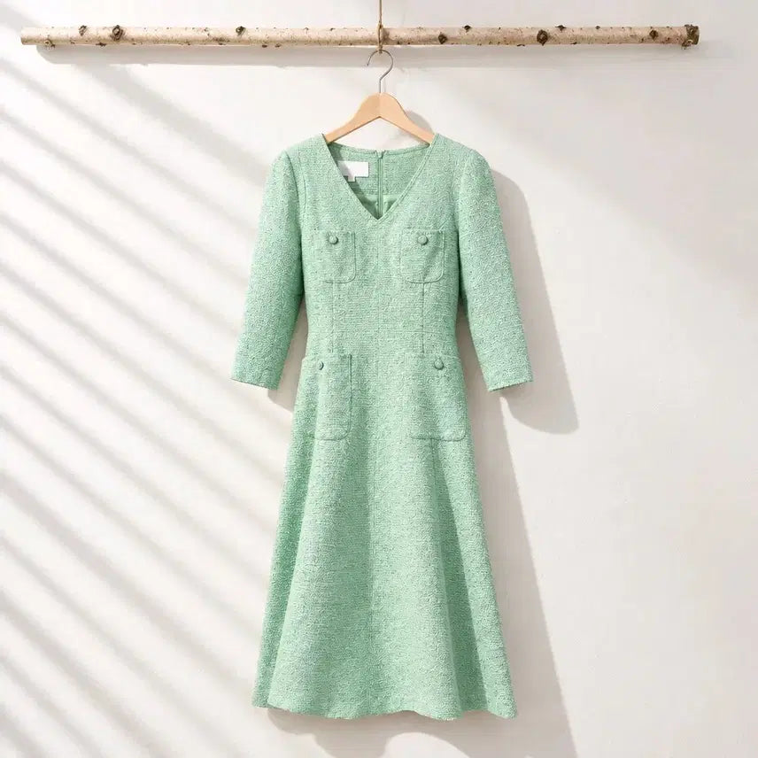 [BUNJANG] Bride And You Tweed Patch Pocket Long Dress / 브라이드앤유(BAU by Bride And You) 트위드 패치 포켓 롱 원피스 1사이즈
