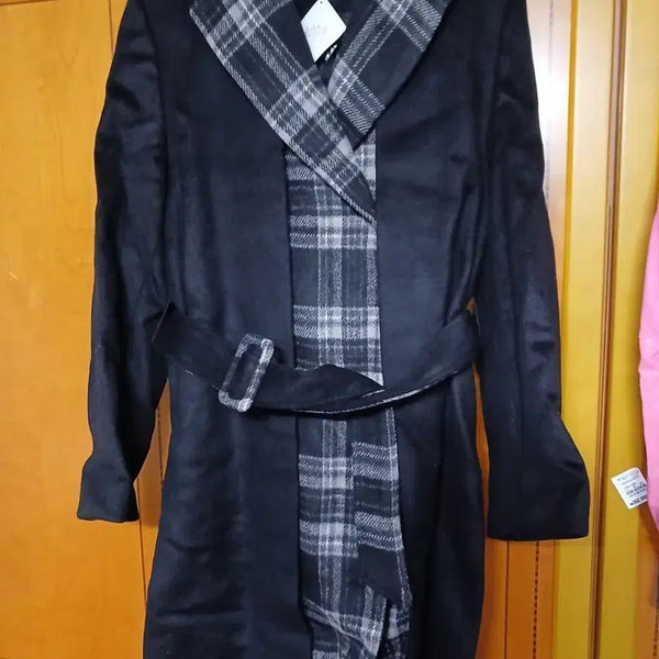 [BUNJANG] Color Block Check Coat with Belt / EYE 체크 배색 코트