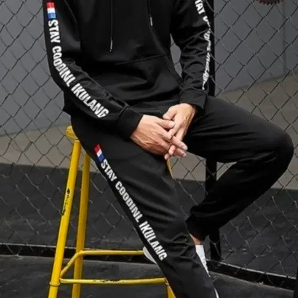 [BUNJANG] Black Hooded Top & Bottom Set - Spring/Autumn - Size 100-105 / 블랙 후드 디자인 상하세트 춘추 100ㅡ105