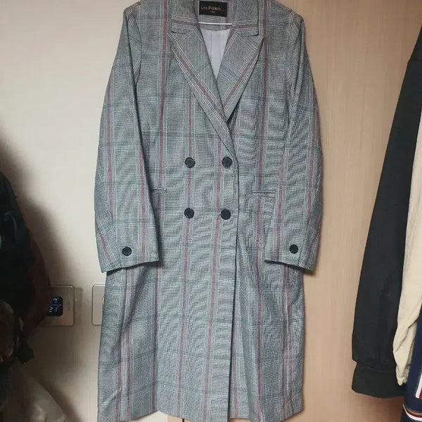 [BUNJANG] Plus Size Plaid Double-Breasted Coat / 빅사이즈 체크 더블 코트 88