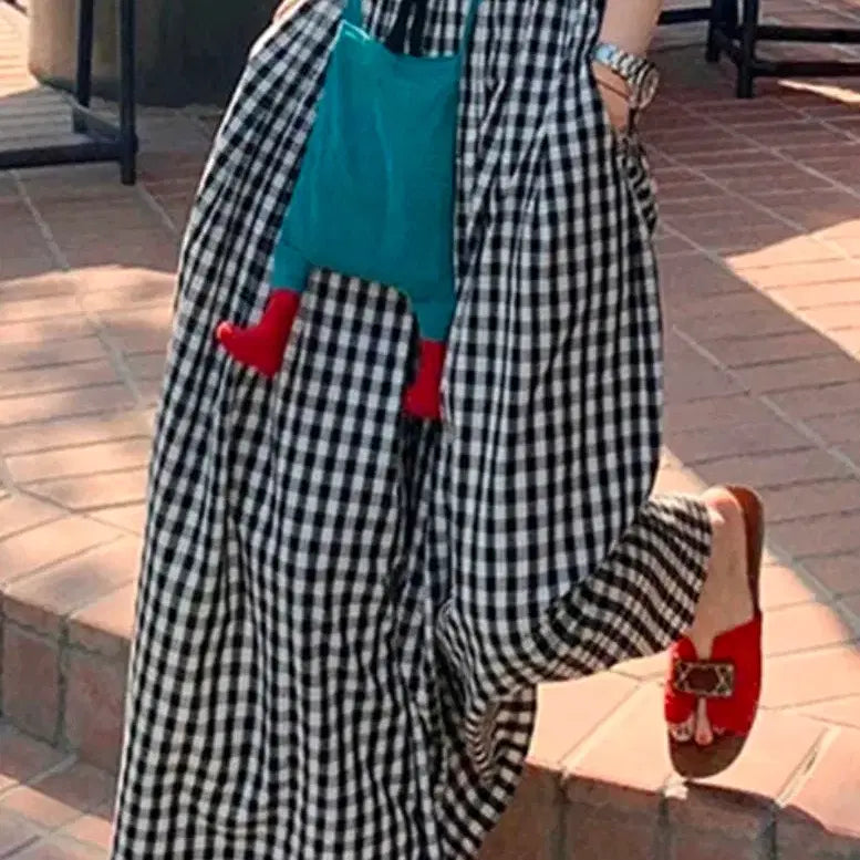 [BUNJANG] Black Check Wide Banding Pants / 블랙체크 와이드 밴딩팬츠