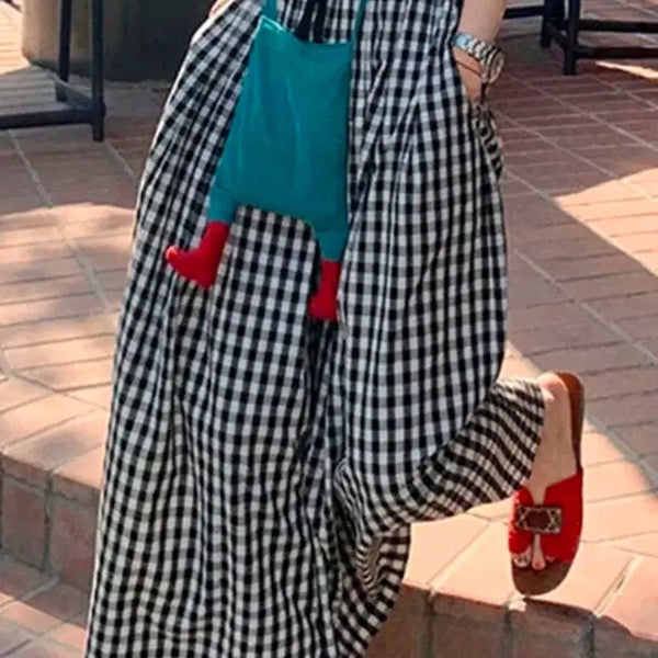 [BUNJANG] Black Check Wide Banding Pants / 블랙체크 와이드 밴딩팬츠