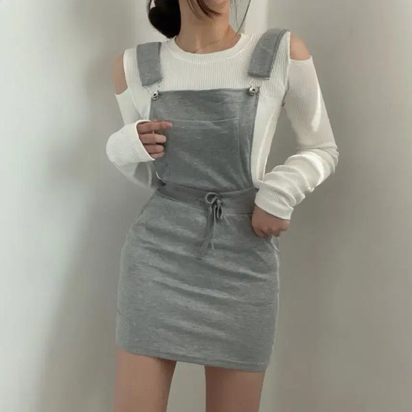 [BUNJANG] Gray Overalls Dress / 멜빵 원피스 그레이