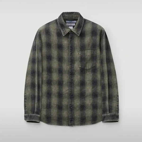 [BUNJANG] Washed Khaki Checkered Shirt / 워싱 카키 체크셔츠