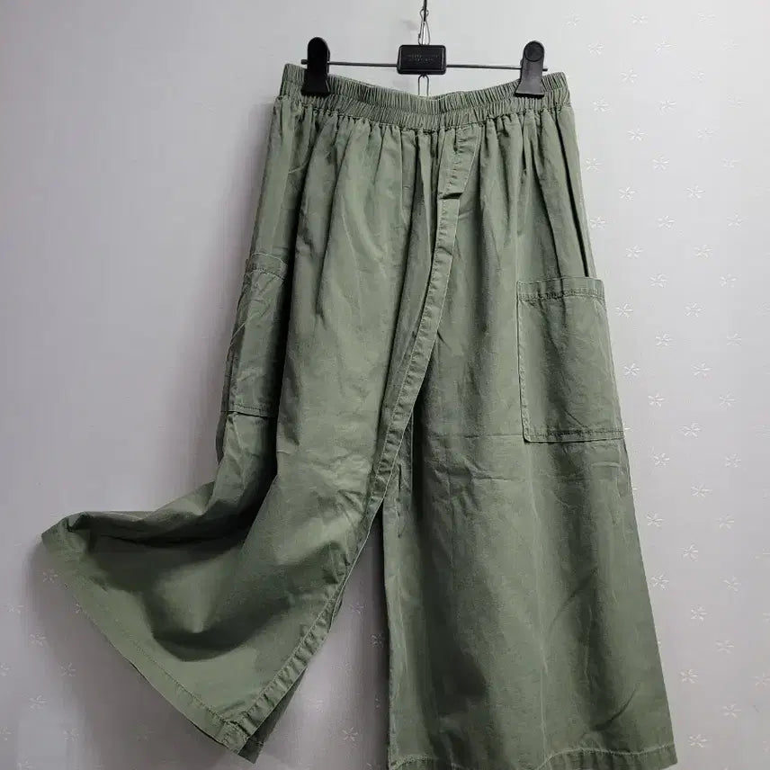 [BUNJANG] Khaki Wrap Wide Pants / 77)카키색 랩 와이드 팬츠