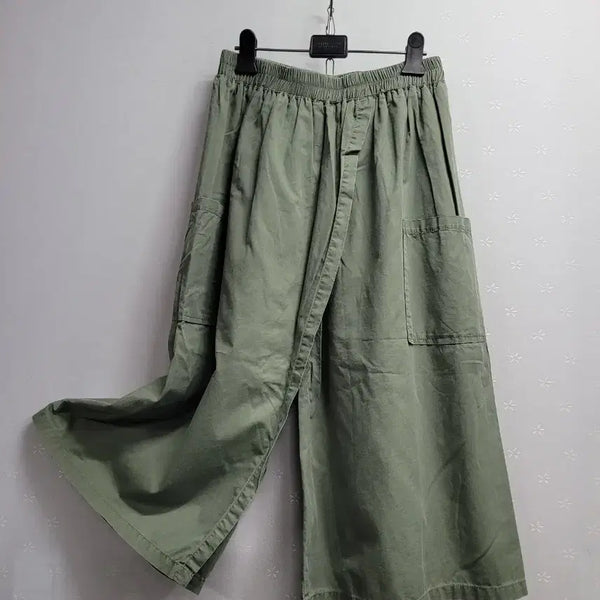 [BUNJANG] Khaki Wrap Wide Pants / 77)카키색 랩 와이드 팬츠