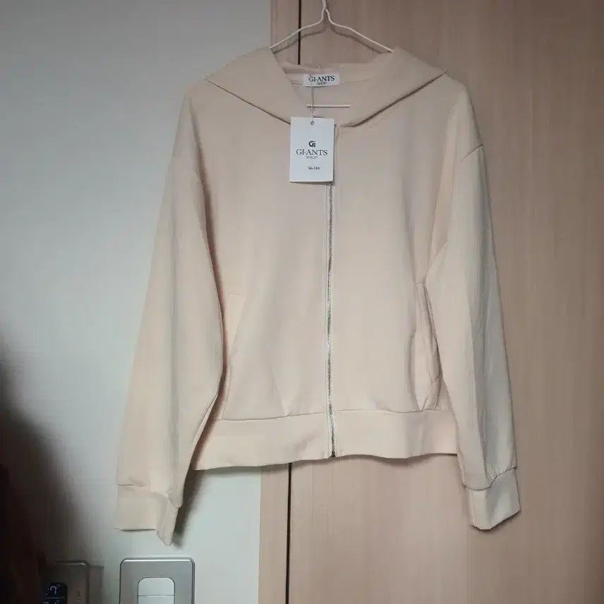 [BUNJANG] Plus Size Cream Hooded Zip-Up Jacket / 빅사이즈 스판좋은 후드 집업 크림색 새상품 77 88
