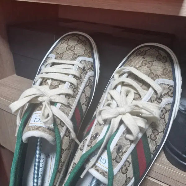 [BUNJANG] Gucci Canvas Sneakers Beige/Green / 구찌 캔버스 스니커즈 베이지/그린